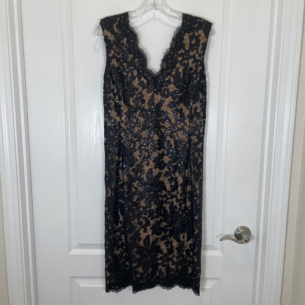 Tadashi Shoji Paillette Lace Sequined Bodycon Dress‎ Black Nude Altered READ 8